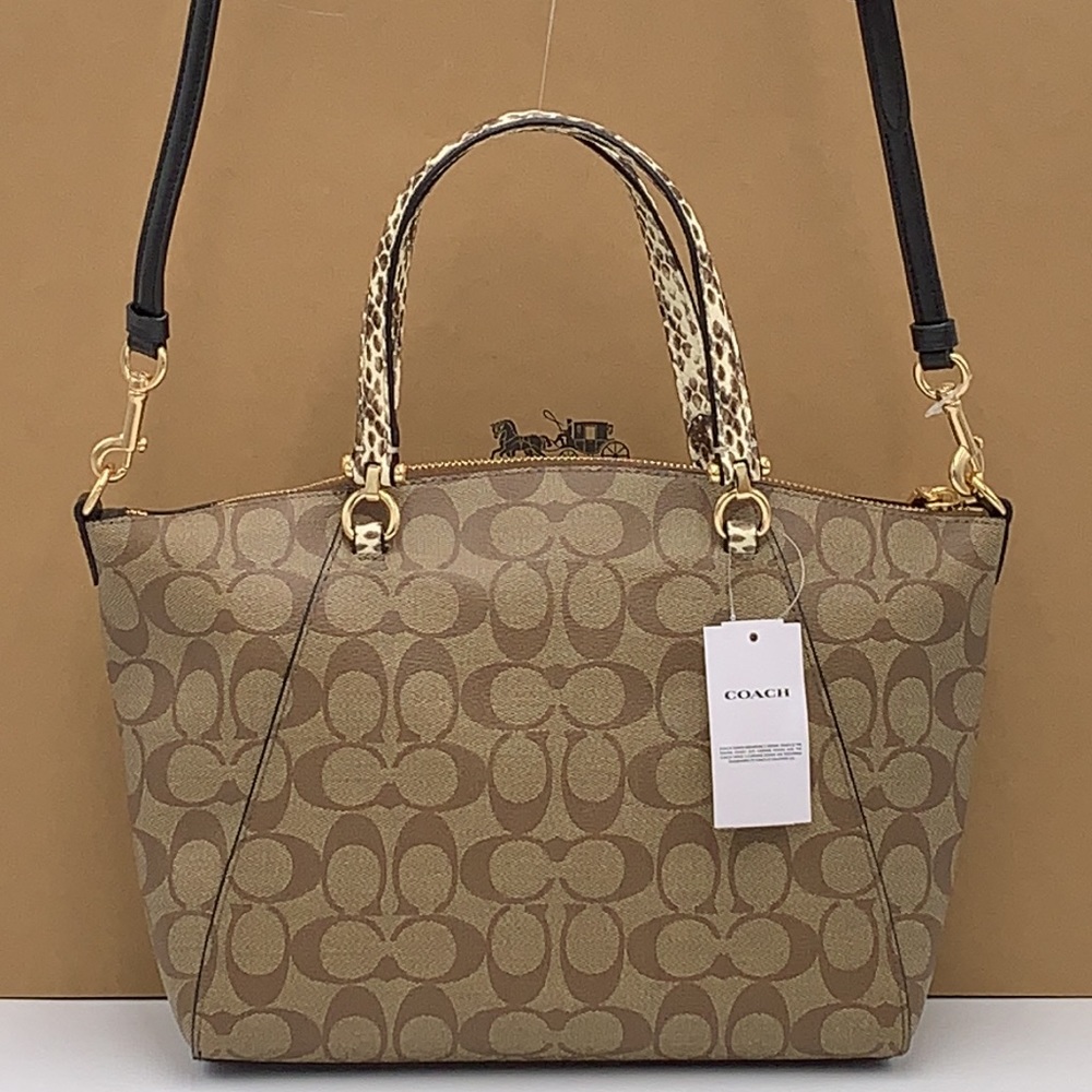 COACH Prairie Satchel / Shoulder In Colorblock Signature Canvas Khaki/Black NWT - Picture 3 of 16